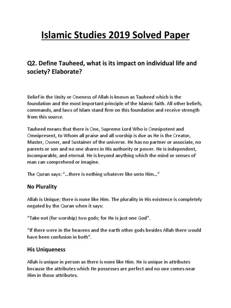 Impact of Tauheed in Islamic Life | PDF | God In Islam | Tawhid