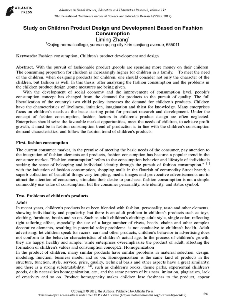 Study On Children Product Design and Development Based On Fashion