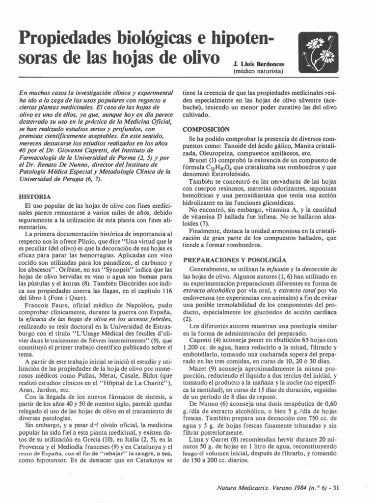 Soras de Las Hojas de Olivo Propiedades Biológicas e Hipoten PDF