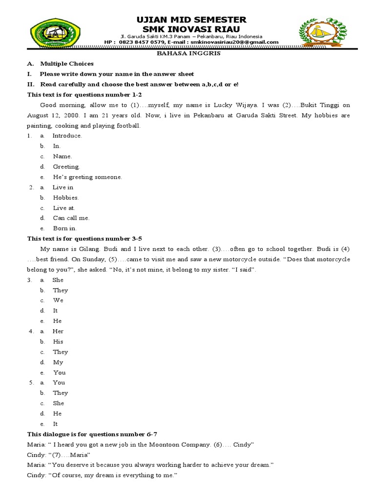 Soal bahasa inggris kelas 10 pdf