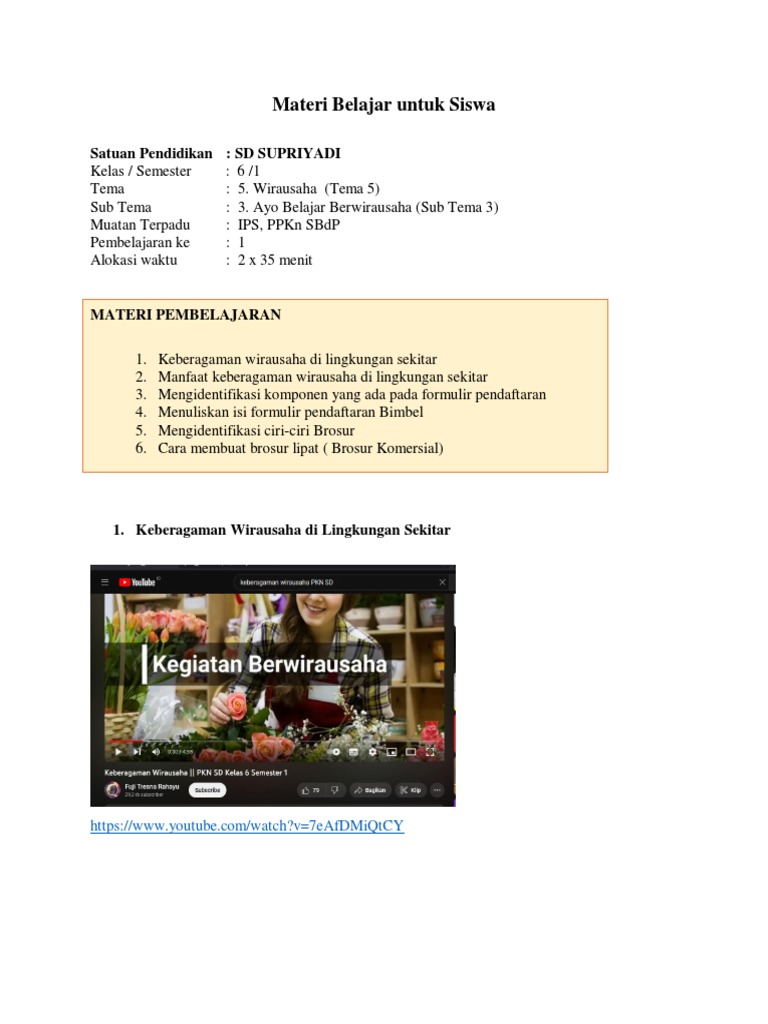 Membuat Brosur Usaha Kelas 6 | PDF | Bisnis