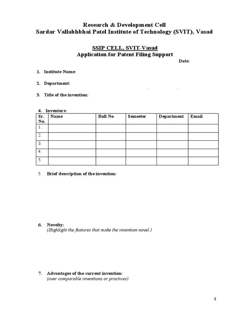 SSIP Patent Application Form | PDF