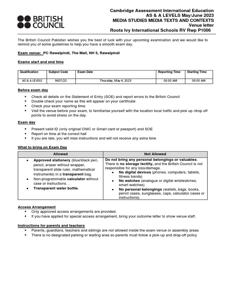 Exam Day Guidelines for Students | PDF