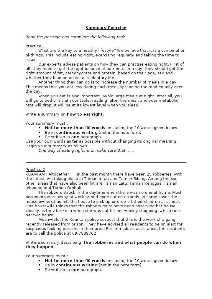 Summary Exercises Pdf Food And Drink Nutrition