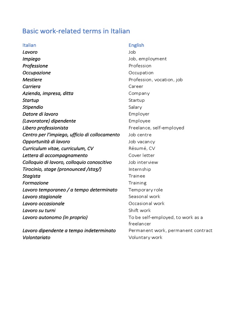 Jobs and Stores in Italian | PDF