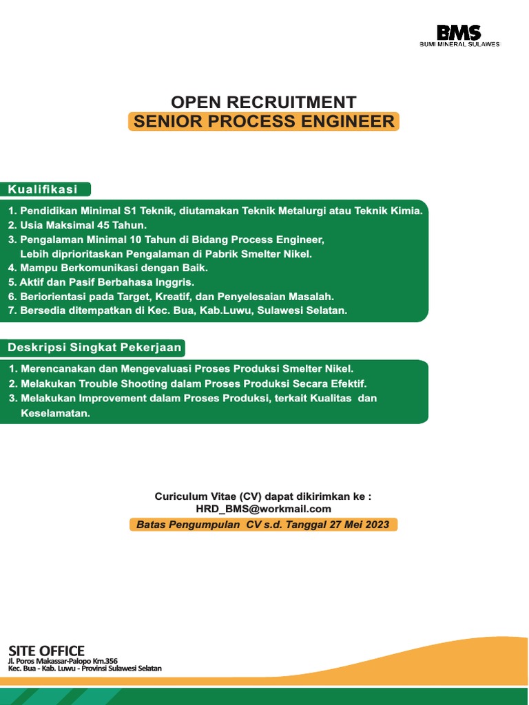 BMS Senior Process Engineer PDF