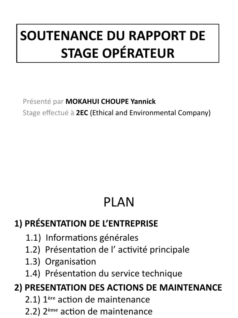 Rapport de stage : Maintenance chez 2EC | PDF | Ingénierie de l'énergie ...