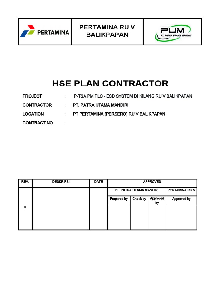 HSE Plan Proyek ESD Kilang RU V | PDF