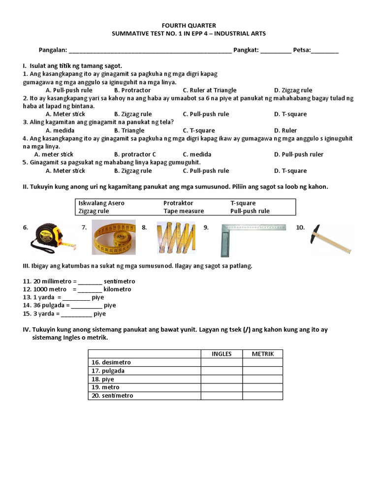 Summative Test No. 1in Epp 4 - Ia | PDF