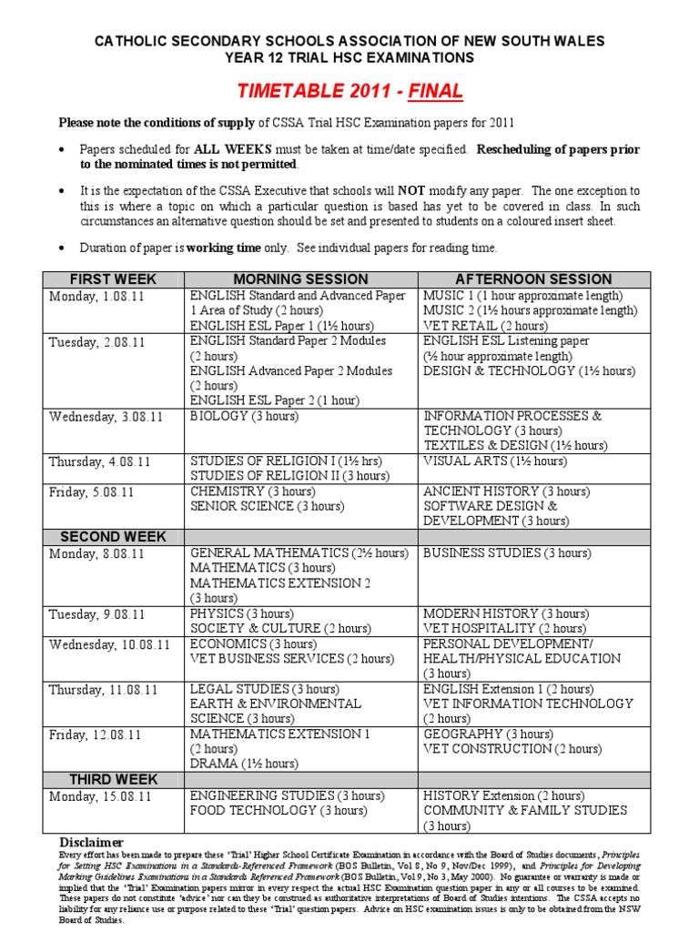 Trials Timetable PDF Test (Assessment) Further Education