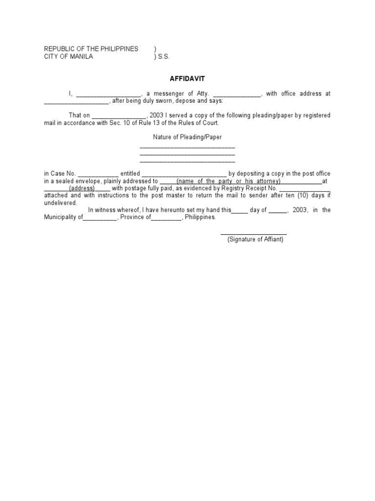 AFFIDAVIT OF SERVICE BY MAIL PDF