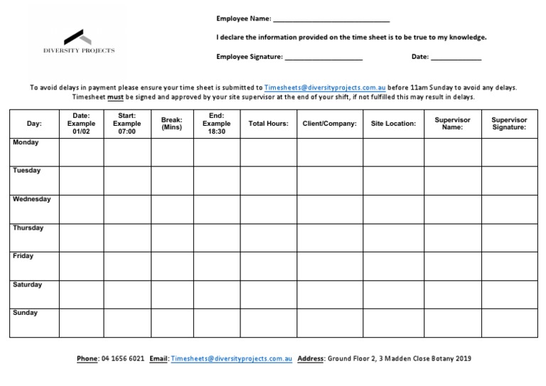 Weekly Timesheet Submission Template | PDF | Finance & Money Management