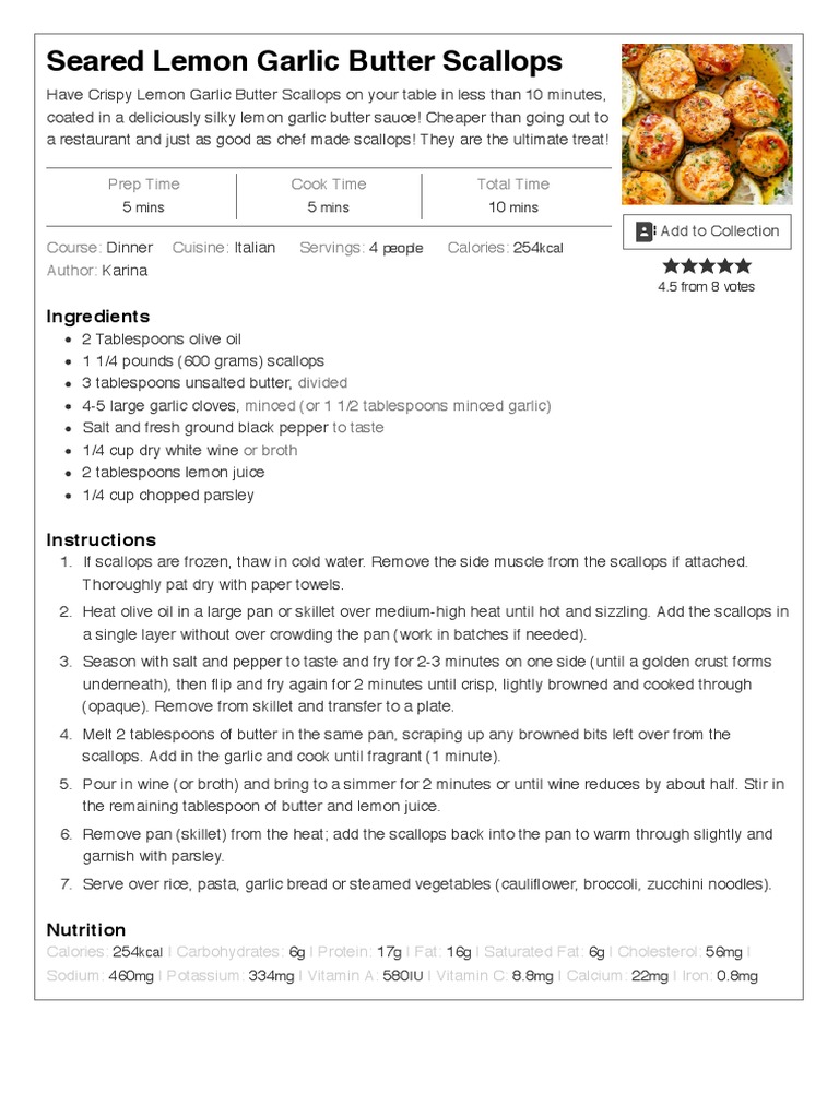 Lemon Garlic Butter Scallops Cafe Delites PDF Garlic Cooking