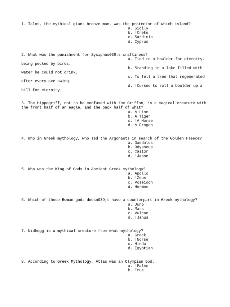Greek and Norse Mythology Quiz | PDF