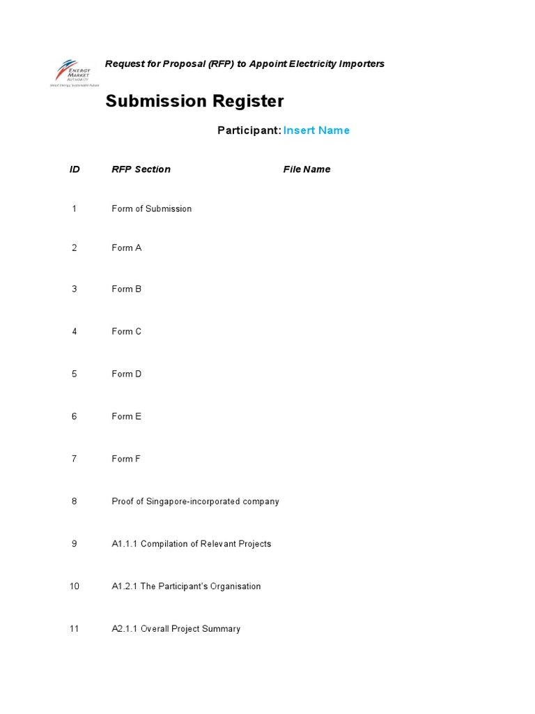 RFP Submission Register | PDF | Request For Proposal