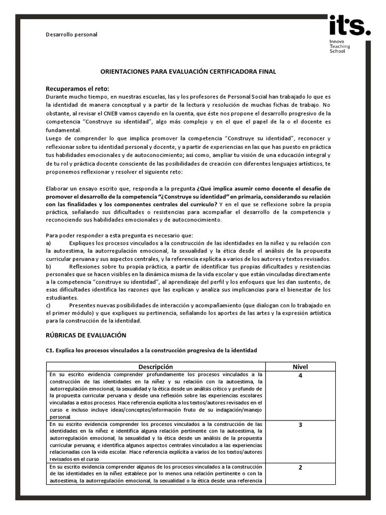 Evaluación Certificadora Final Desarrollo Personal | PDF | Las ...