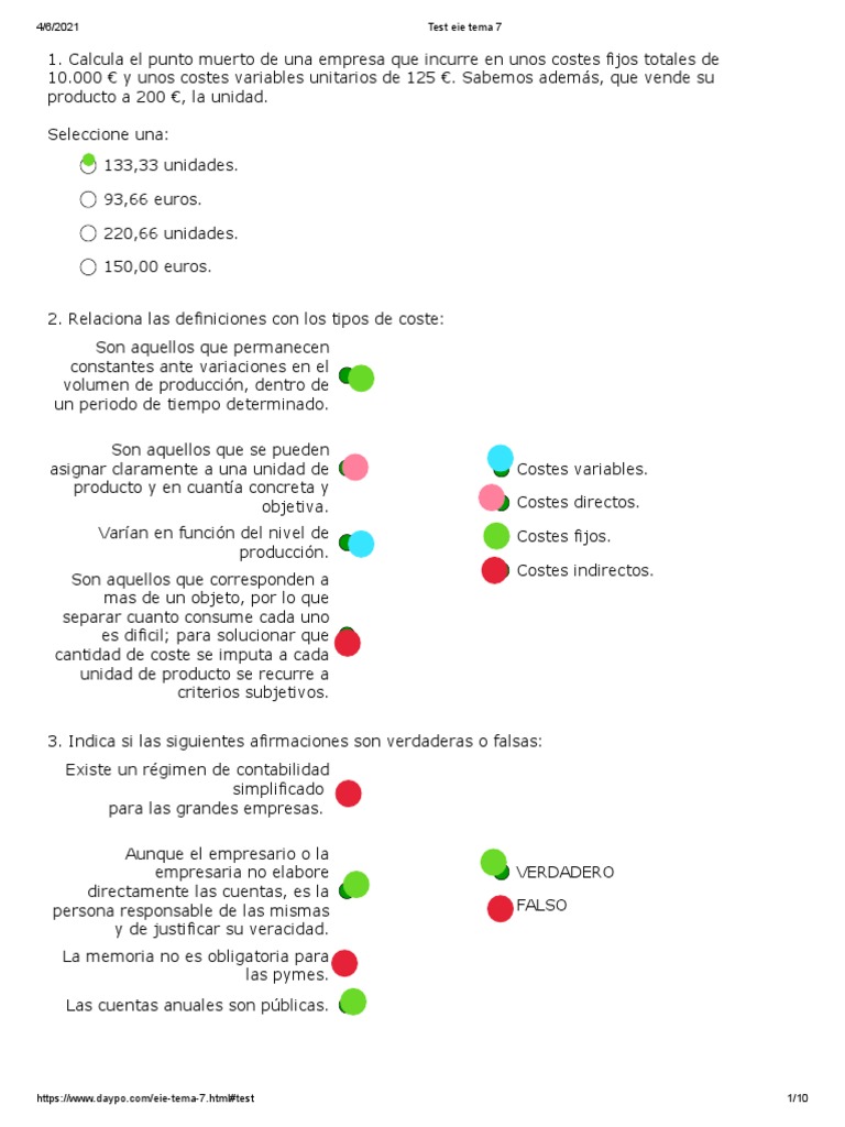 Test Eie Tema 7 | PDF | Contabilidad | Costo