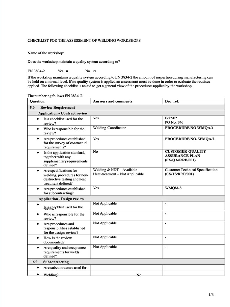 ISO 3834 Welding Workshop Checklist | PDF