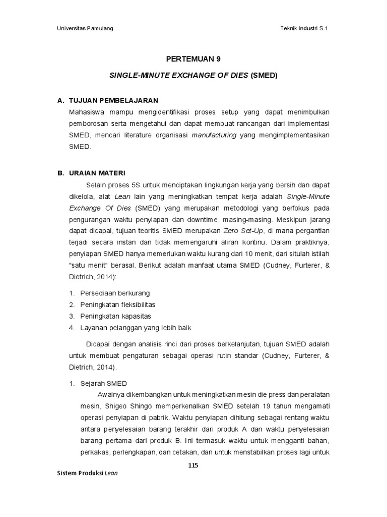 Implementasi SMED dalam Produksi Lean | PDF