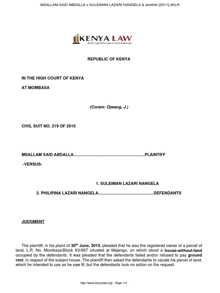 Civil Suit 219 of 2010 PDF Lawsuit Lease