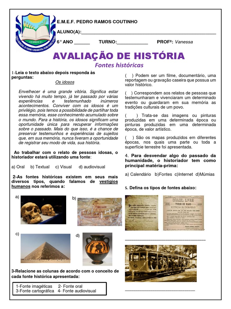 6° Ano Av. Fontes Históricas | PDF