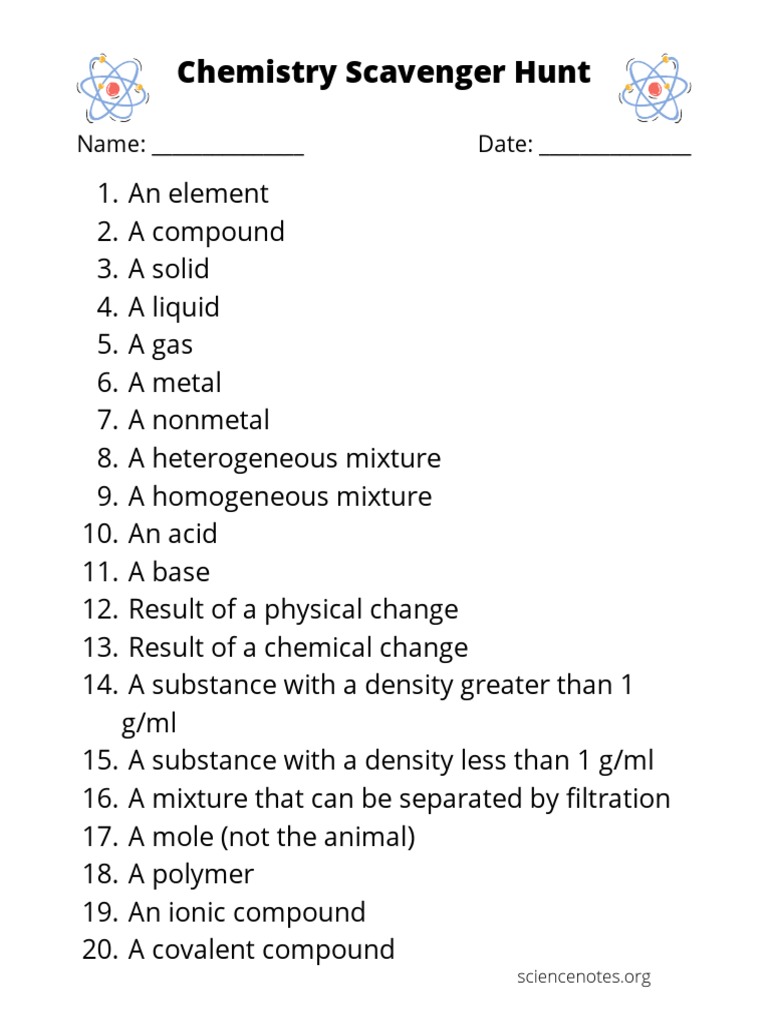 Chemistry Scavenger Hunt PDF