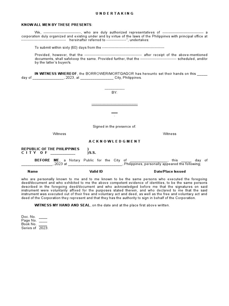 Corporate Undertaking Document Philippines | PDF | Government | Document
