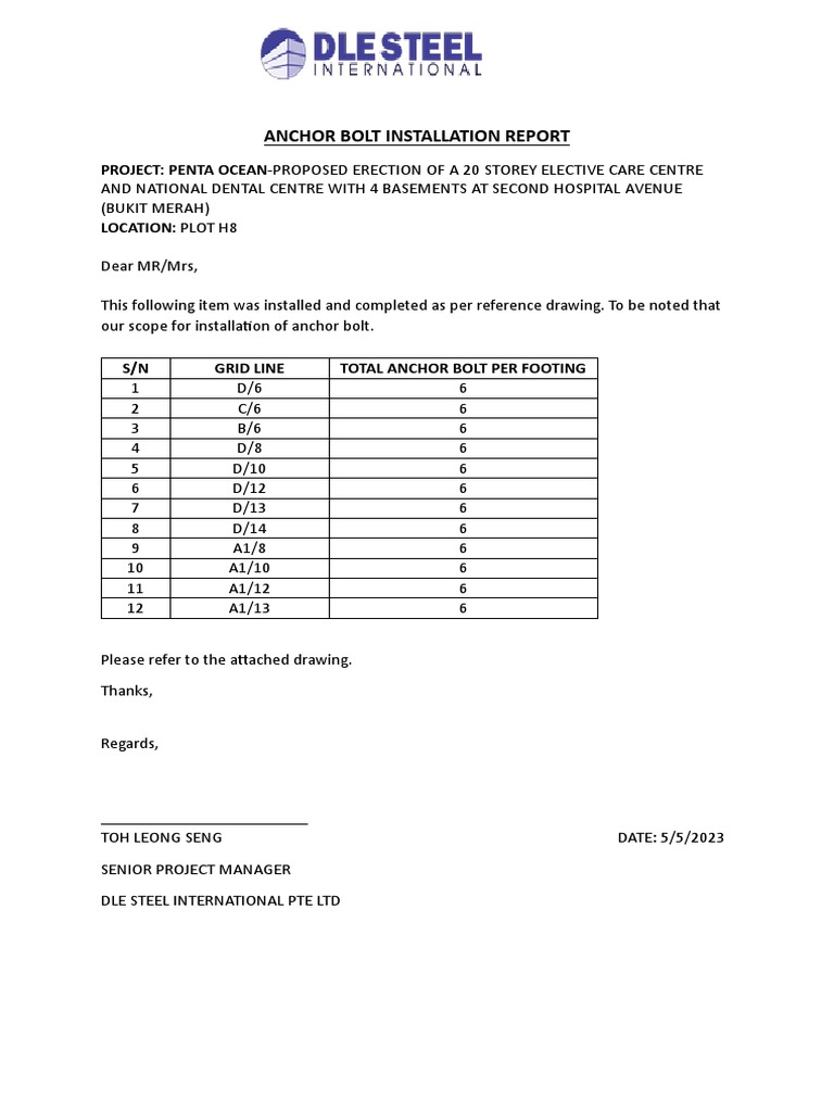 Anchor Bolt Installation Report 2 | PDF