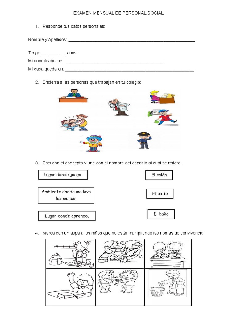 Examen Mensual de Personal Social | PDF