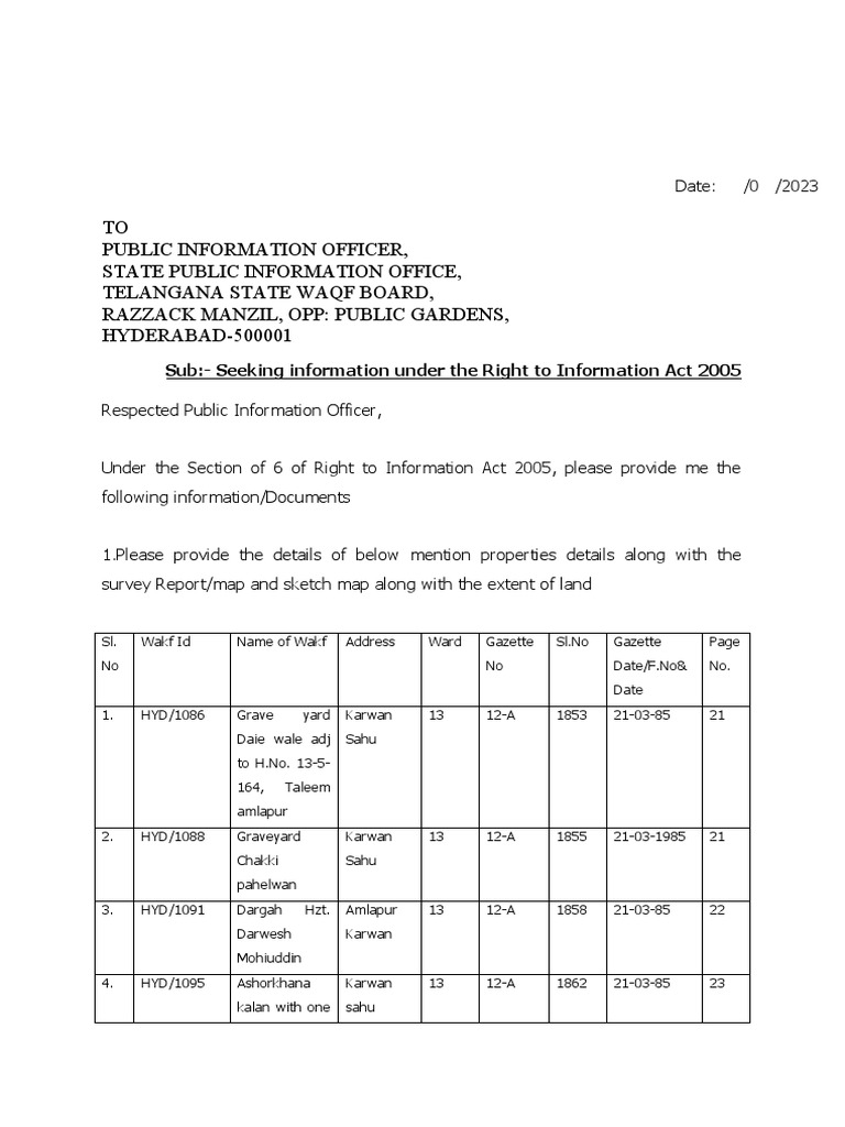 RTI Waqf PDF Justice Crime & Violence