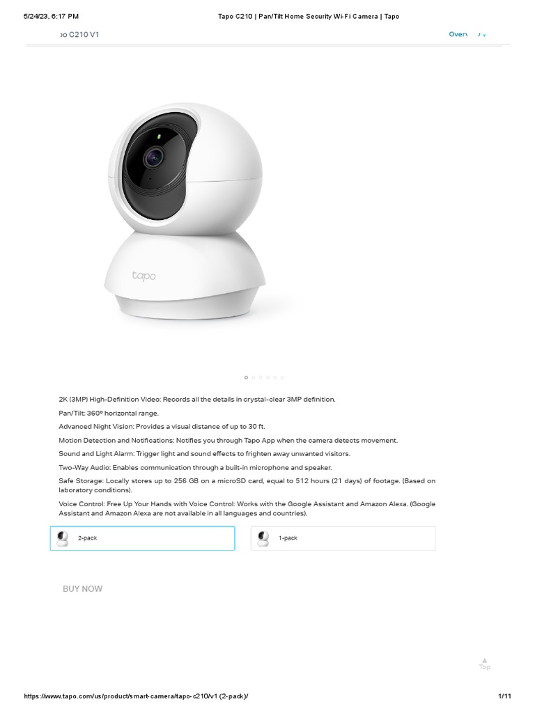 Tapo C210: 2K Pan/Tilt Security Camera | PDF | Computing