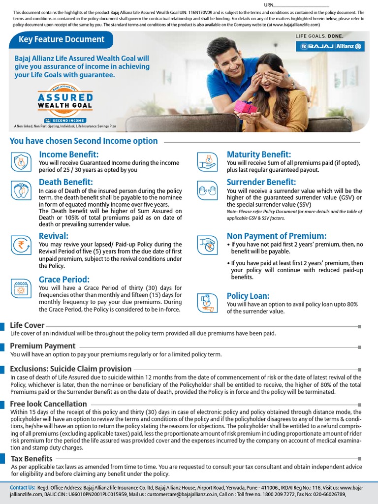 Key Feature Document You Have Chosen Second Option Maturity Benefit Death Benefit