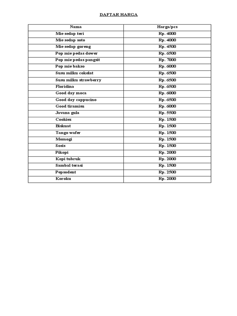 Daftar Harga | PDF