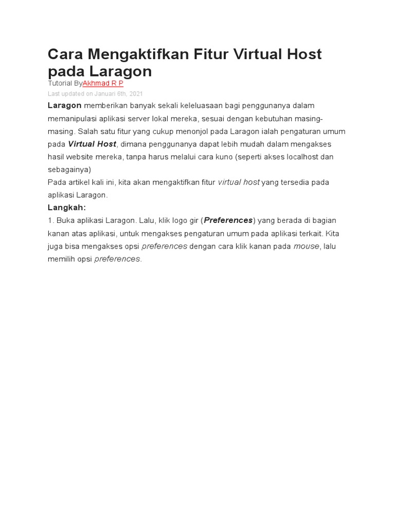 Cara mengaktifkan fitur virtual host pada laragon pdf
