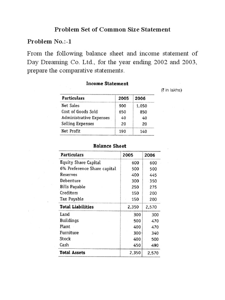 Common Size Statement Problem Set | PDF