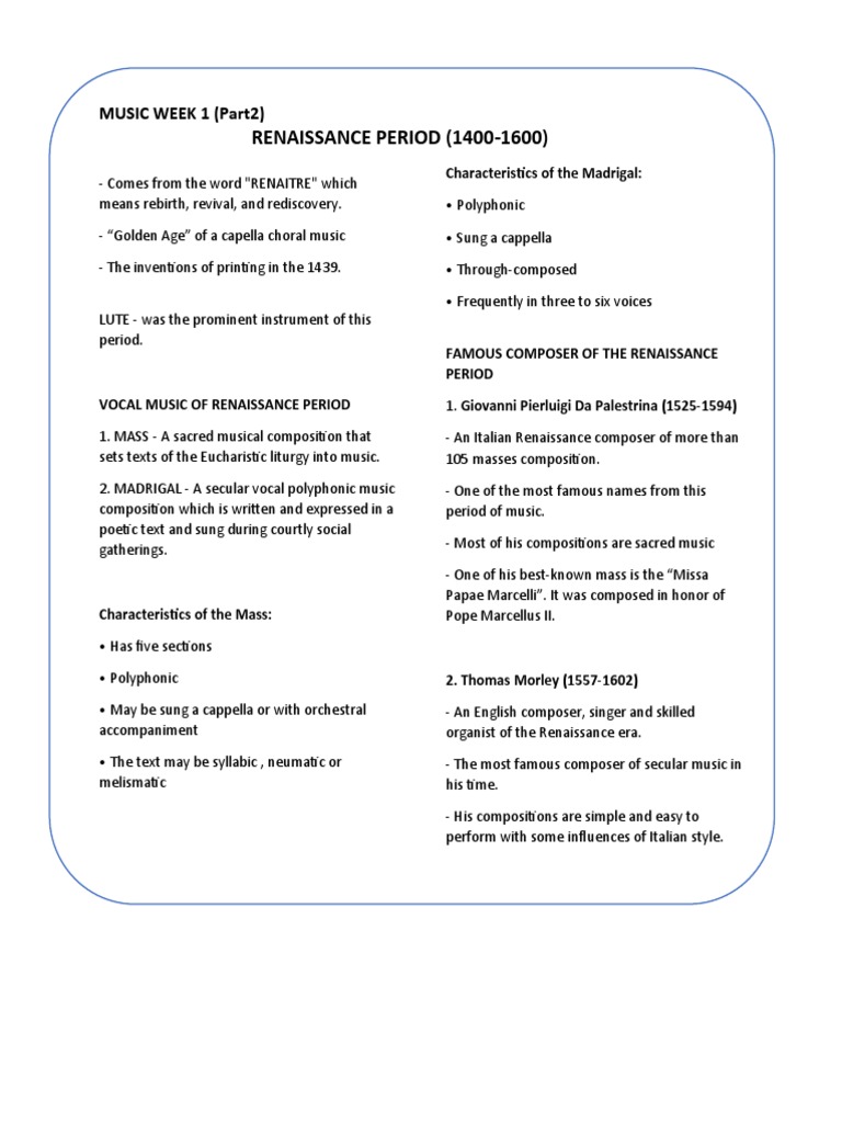 Renaissance Period (1400-1600) | PDF