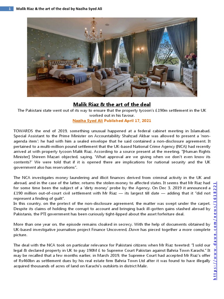 Malik Riaz: NCA Settlement Insights | PDF | Government | Justice
