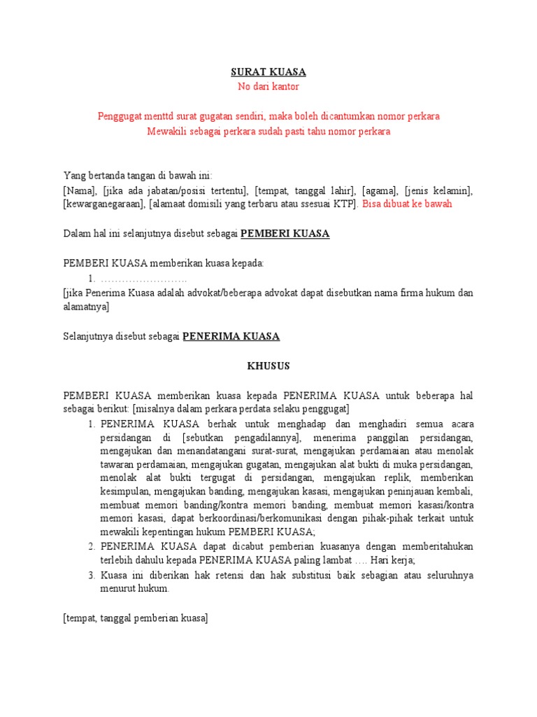Contoh Surat Kuasa Perdata Khusus | PDF