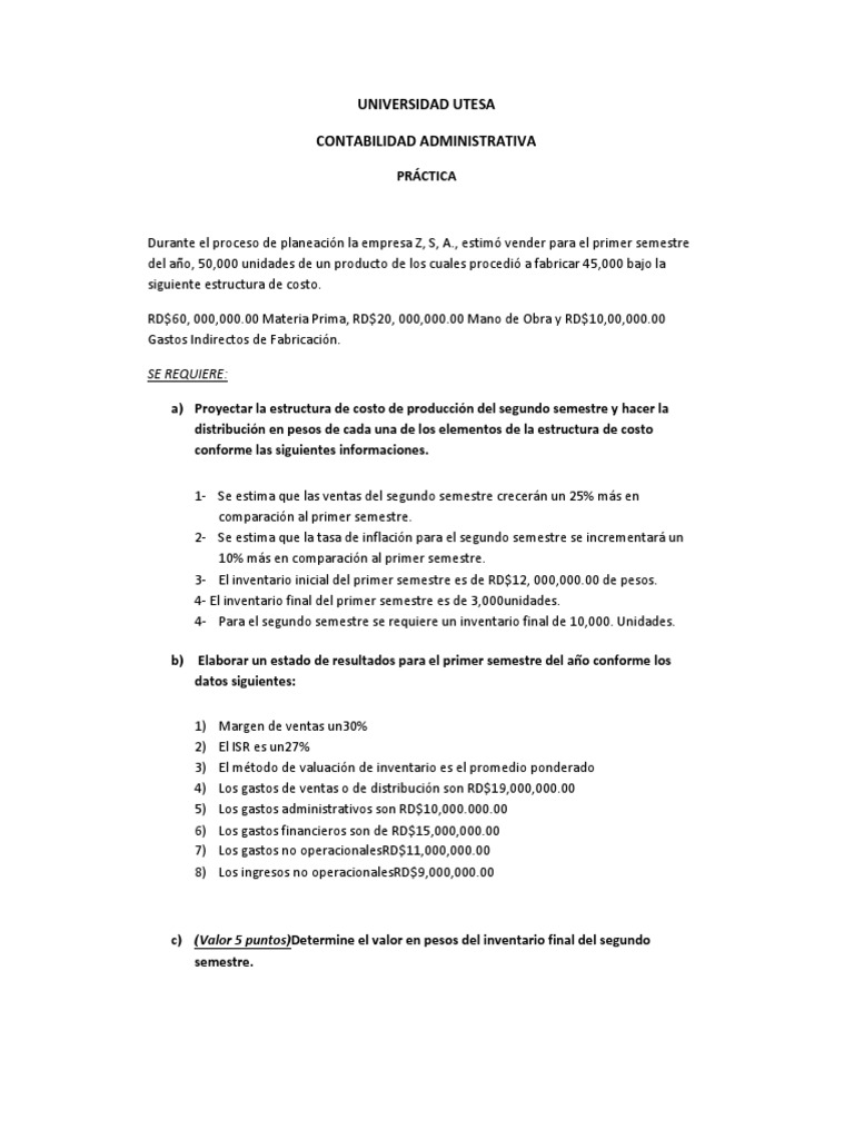 Proyección de Costos y Resultados UTESA | PDF | Inventario | Estado de ...