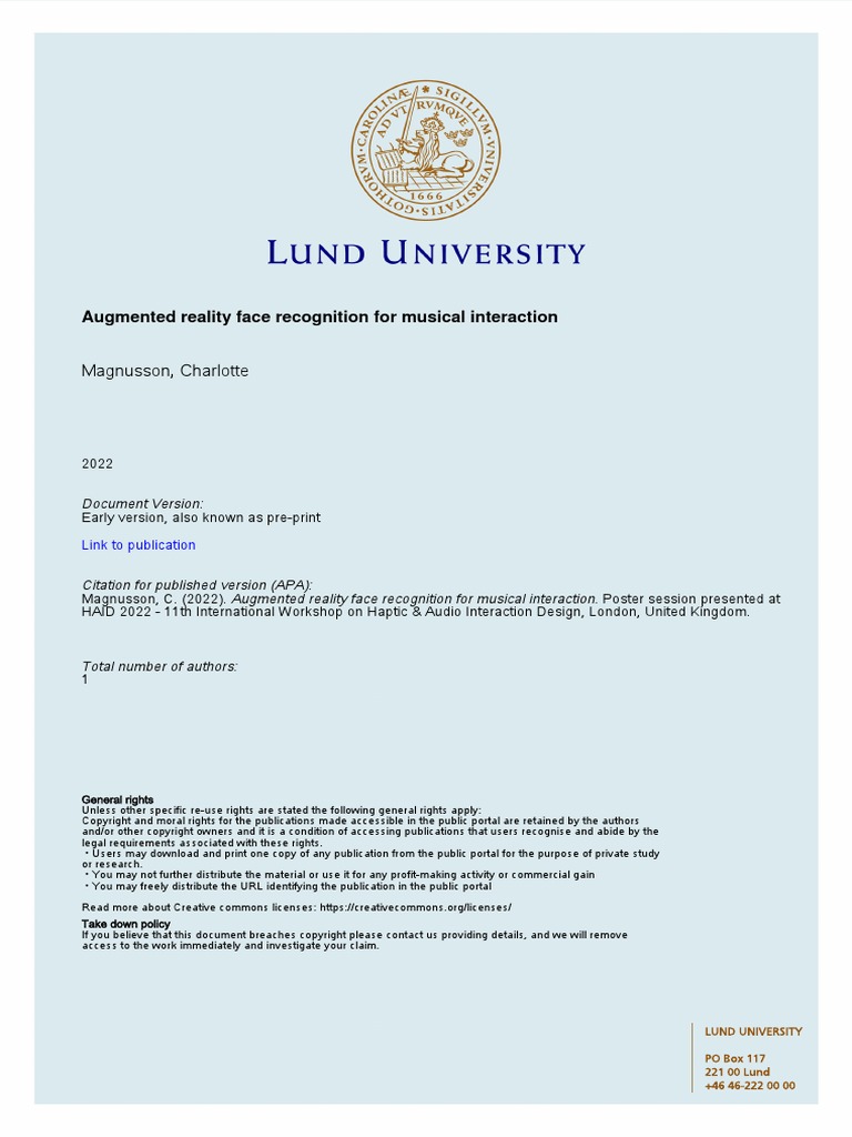 (LU) Augmented Reality Face Recognition For Musical Interaction | PDF ...
