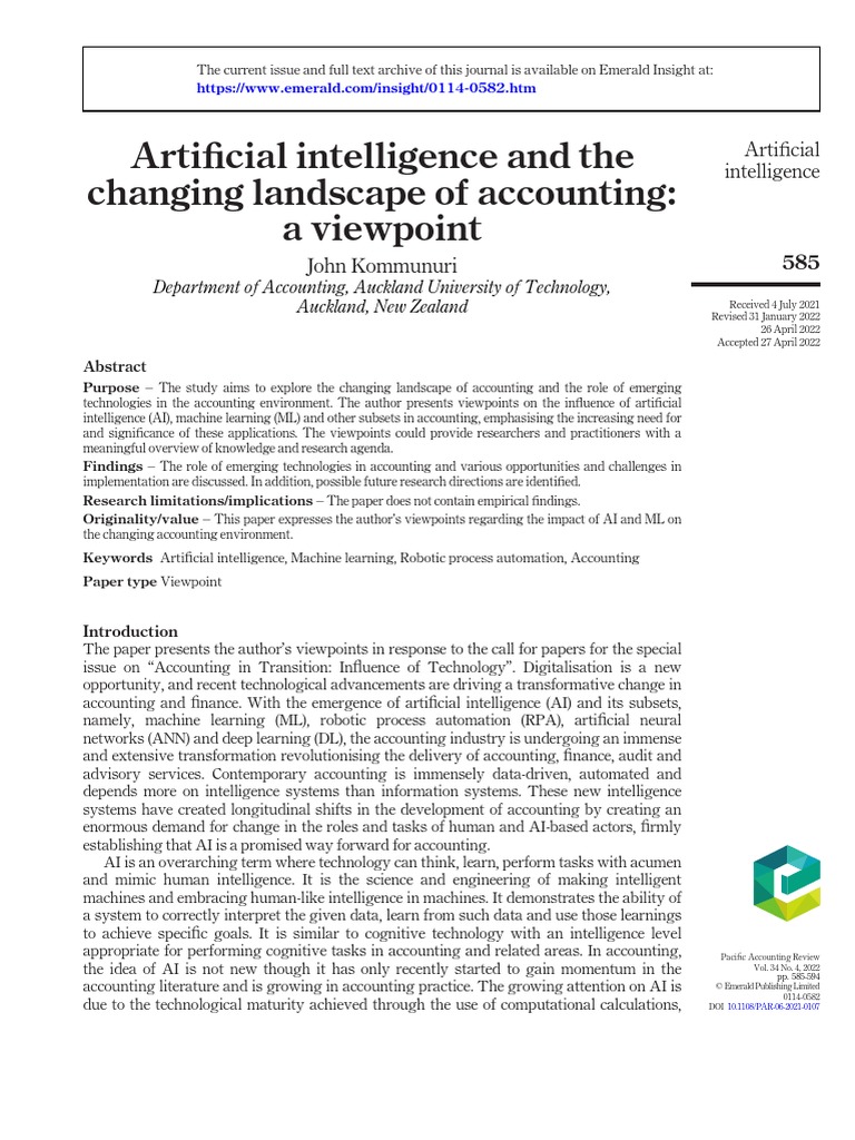 AI's Impact on Accounting | PDF | Machine Learning | Artificial ...