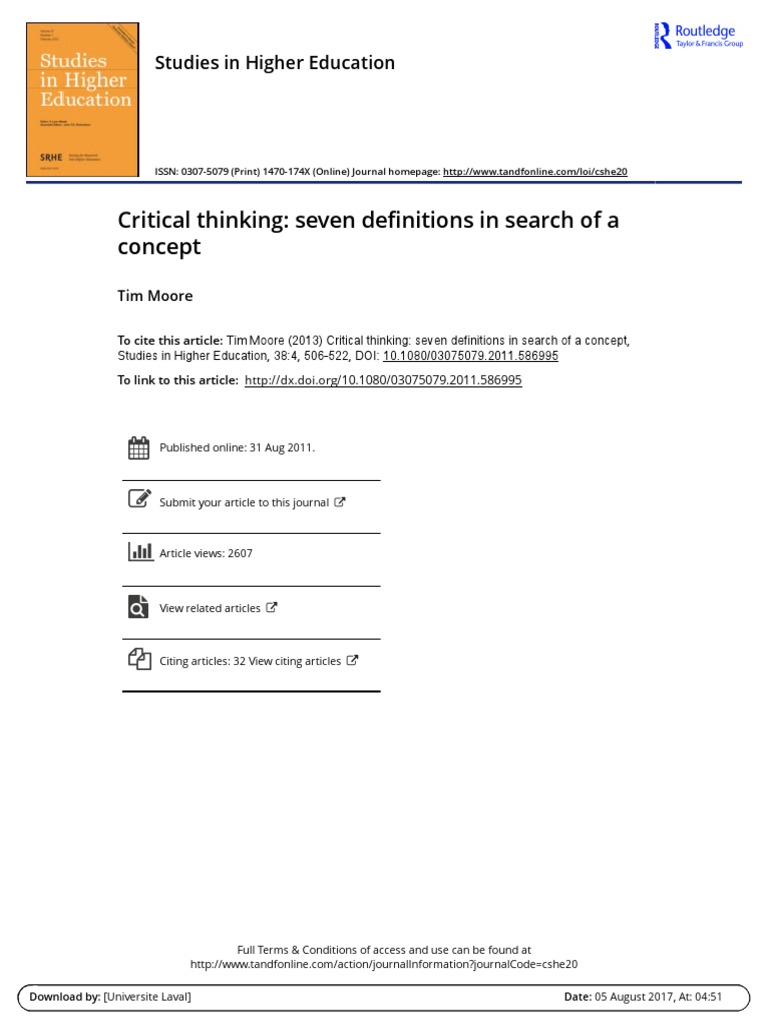 critical thinking seven definitions in search of a concept
