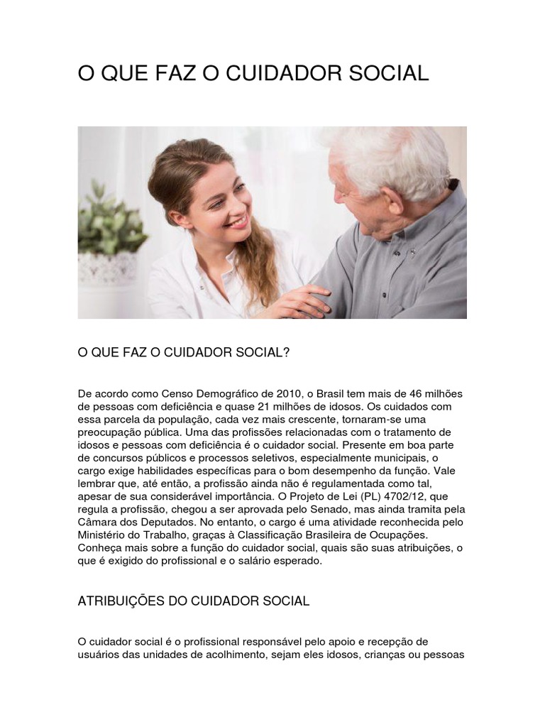Funções do Cuidador Social | PDF | Deficiência | Brasil