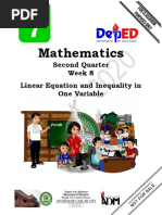 Mathematics: Second Quarter Week 8 Linear Equation and Inequality in One Variable