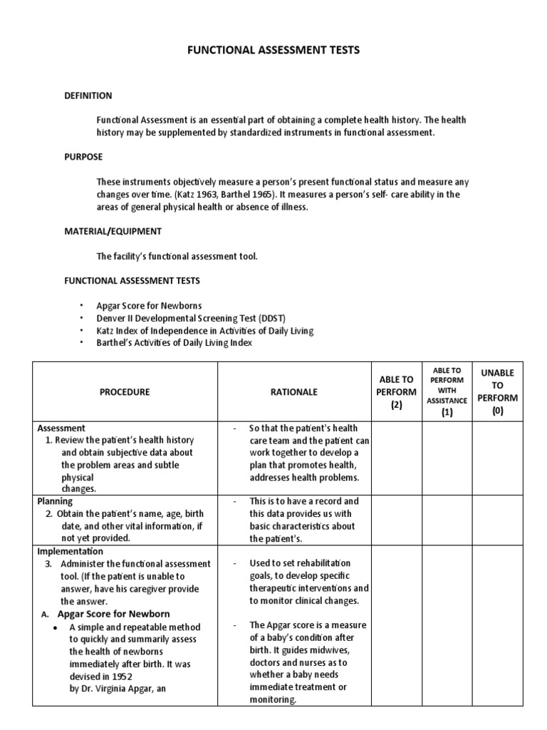Functional assessment tests pdf clinical medicine medical specialties