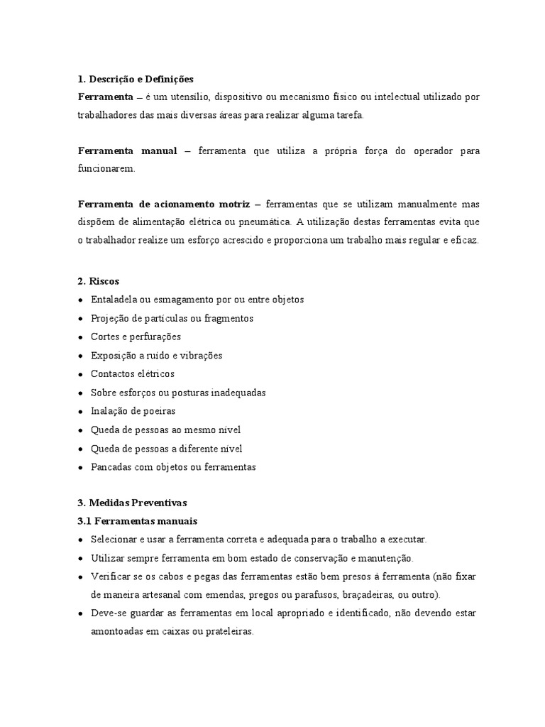 Segurança no Uso de Ferramentas Manuais e Elétricas | PDF | Fiação elétrica