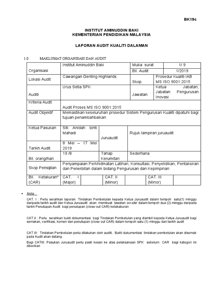 BK19c Laporan Audit IABCGH Bil 1 2019 Edited | PDF