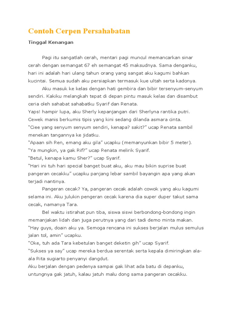 Contoh Cerpen Yang Berbeda Tema | PDF