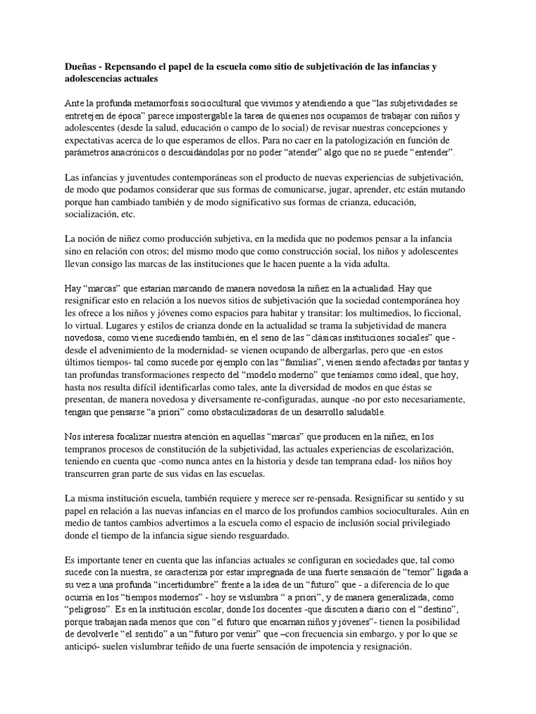 Dueñas - Repensando El Papel de La Escuela Como Sitio de Subjetivación ...
