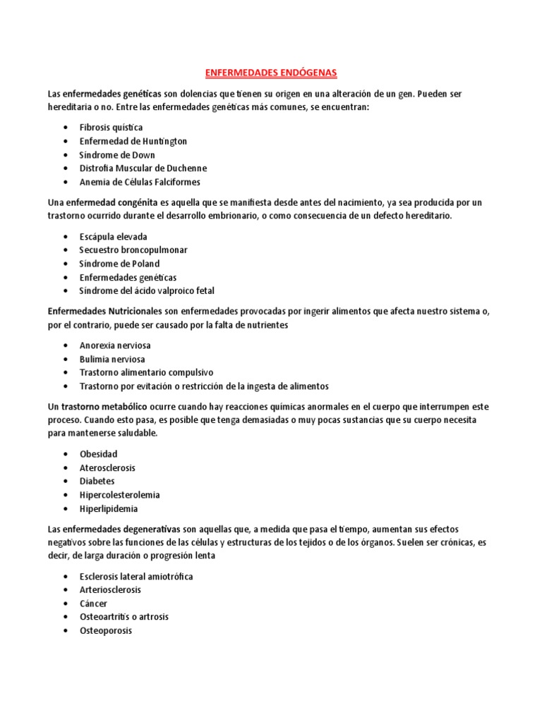 Clasificación de Enfermedades Endógenas | PDF | Sistema inmune ...